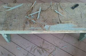 stripping paint from old bench