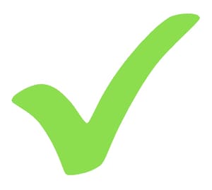 A green tick mark is shown on the side of a white background.