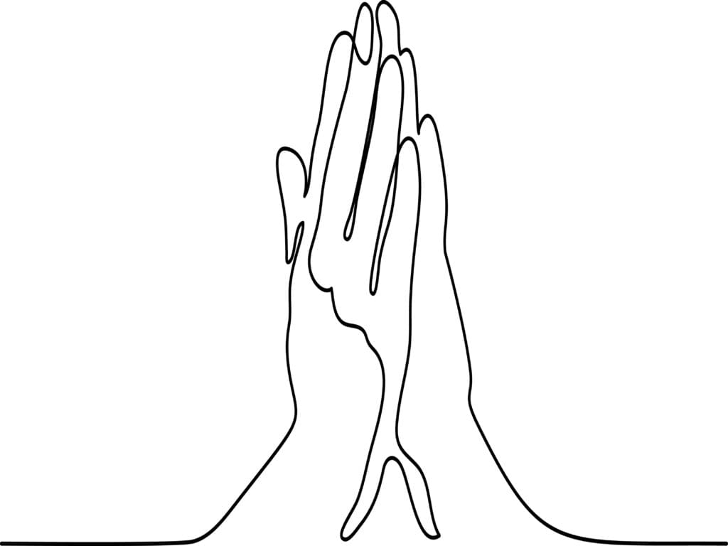 A drawing of two hands folded in prayer