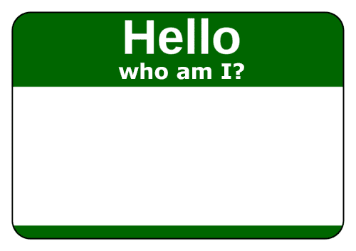 Blank green name tag: Hello, who am I?