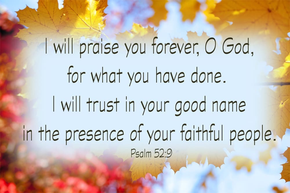 Psalm 52:9: Praise God, trust in His name.